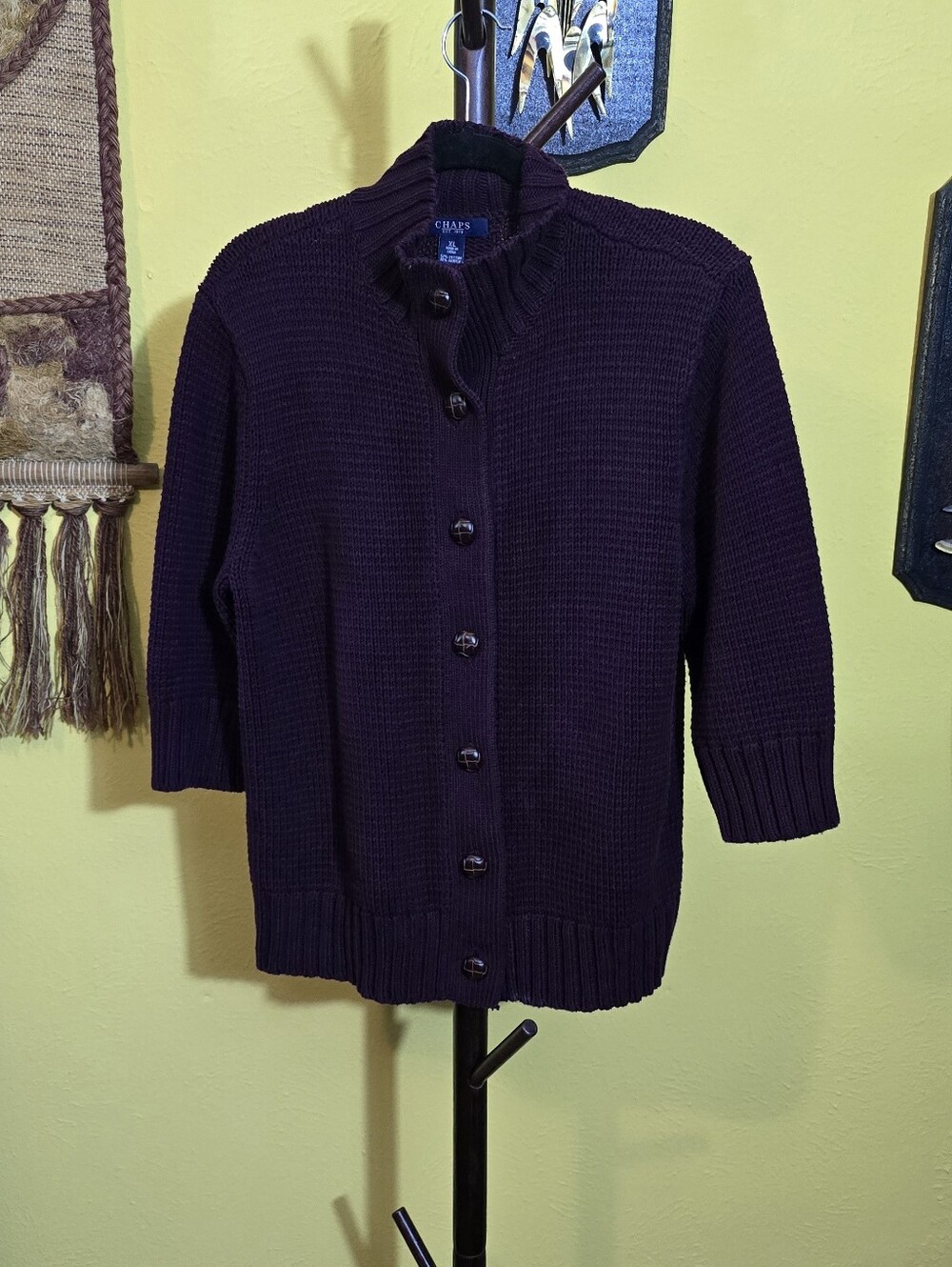 Chaps Women's Plum Button-Front Knit Cardigan Sz XL